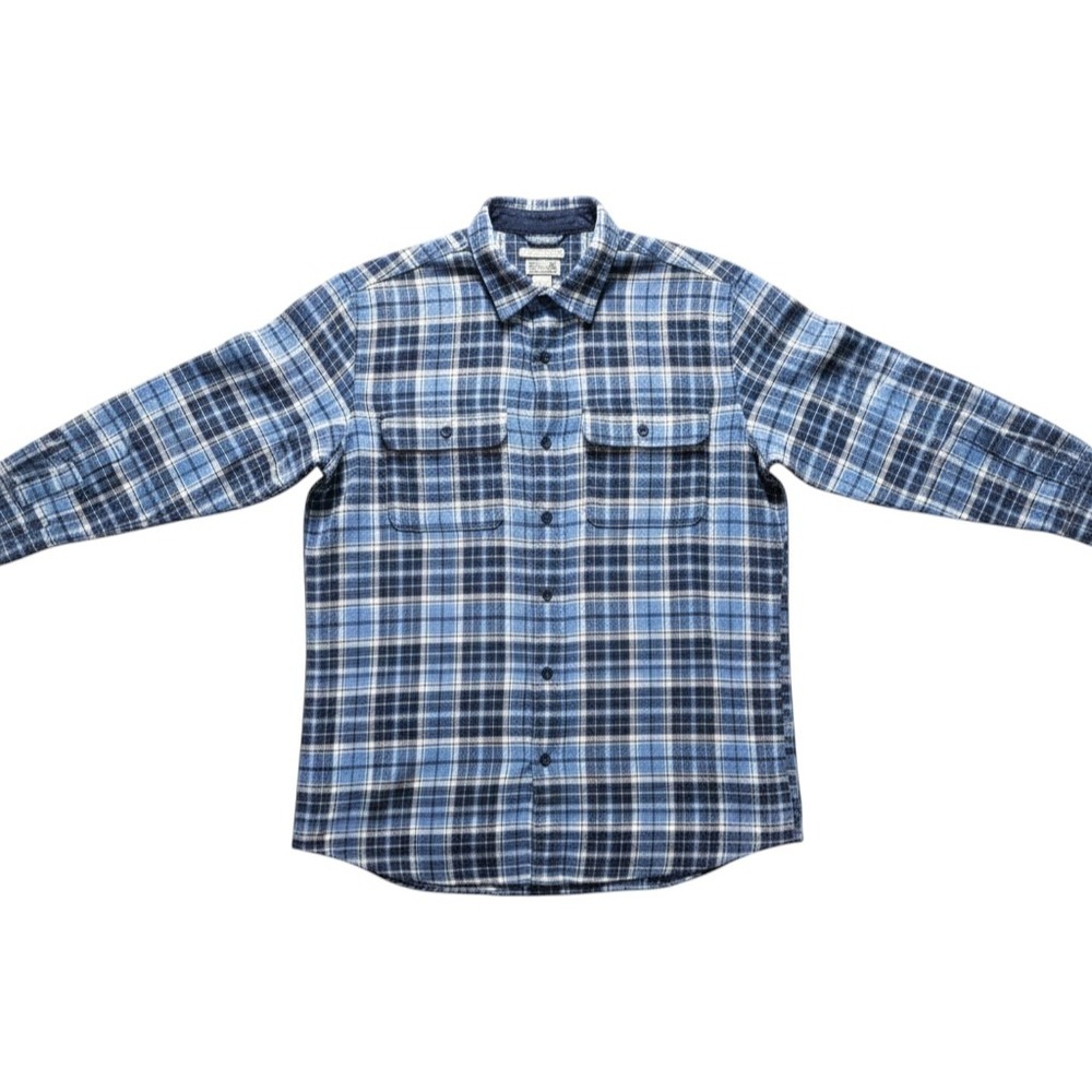 L.L. Bean Flannel Shirt Jacket Mens XL Blue Plaid Fleece‎ Lined Traditional Fit